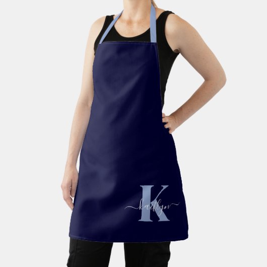 Moderne Navy Blauwe Script Monogram Schort (Insitu)
