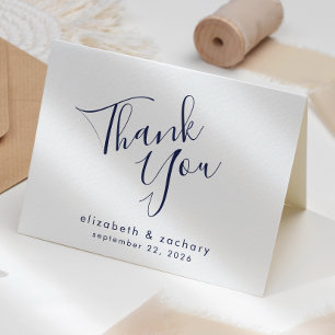 Moderne Navy Blauwe Script Trouw Dankjewel Kaart