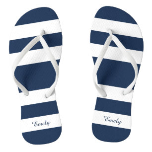 Moderne Navy Blauwe Strepen Naam Teenslippers