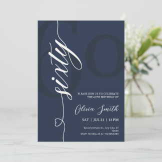 Moderne Navy Blauwe & Witte 60e Verjaardagsfeestje Kaart