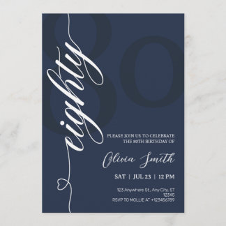 Moderne Navy Blauwe & Witte 80ste Verjaardagsfeest Kaart
