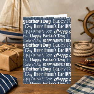 Moderne Navy Blauwe Witte Typografie Vaderdag Kaart