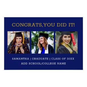 Moderne Navy Blue 3 Foto Collage Afstuderen Perfect Poster