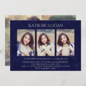 Moderne Navy Blue 4 Foto 2 Side Graduparty Kaart (Voorkant / Achterkant)