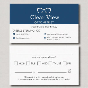 Moderne Navy Blue Afspraakherinnering Optometrist Afsprakenkaartje