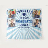 Moderne Navy Blue Afstudeer 4 Photo Booth Achtergr Wandkleed (Voorkant (horizontaal))