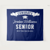 Moderne Navy Blue Afstudeer Foto Booth Achtergrond Wandkleed (Voorkant (horizontaal))