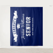 Moderne Navy Blue Afstudeer Foto Booth Achtergrond Wandkleed (Voorkant)