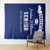 Moderne Navy Blue Afstudeerfoto Booth Achtergrond Wandkleed (In Situ (horizontaal))