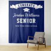 Moderne Navy Blue Afstudeerfoto Booth Achtergrond Wandkleed (In situ)