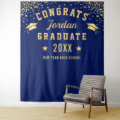 Moderne Navy Blue Afstuderen Photo Booth Backdrop Wandkleed (In situ)