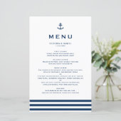 Moderne Navy Blue Anchor Nautical Wedding Menu Car (Staand voorkant)