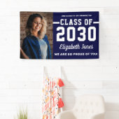 Moderne Navy Blue Class of 2022 Photo Afstuderen Spandoek (Insitu)