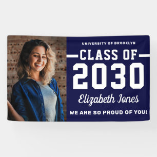 Moderne Navy Blue Class of 2022 Photo Afstuderen Spandoek