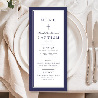 Moderne Navy Blue Cross Jongens Doop Menu