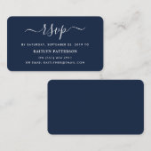 Moderne Navy Blue en White Simple Script RSVP Informatiekaartje (Voorkant / Achterkant)