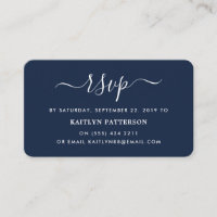 Moderne Navy Blue en White Simple Script RSVP