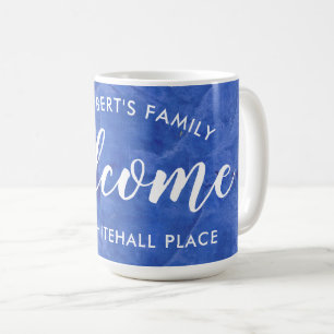 Moderne Navy Blue Familie Naam Welkom Koffiemok