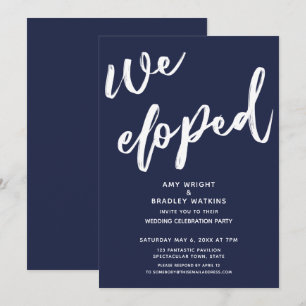 Moderne Navy Blue Onze Trouwreceptie na een Elopem Kaart