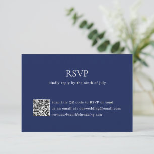 Moderne Navy Blue QR Code Elegante bruiloft RSVP Kaartje