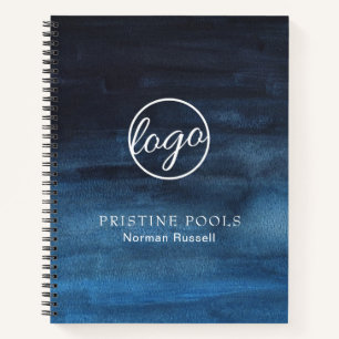 Moderne Navy Blue Waterverf Wash Business Logo Notitieboek