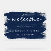 Moderne Navy Brush Strokes Bruiloft Welkom Acryl Bord (Voorkant)