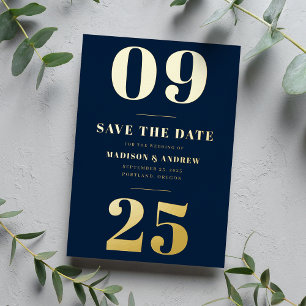 Moderne Navy en Goud Vet Datum Save the Date Folie Uitnodiging