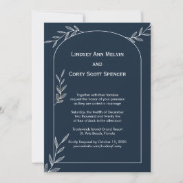 Moderne Navy en White Leaf Wedding Kaart