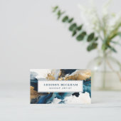 Moderne Navy Gold Abstracte Waterverf Visitekaartje (Staand voorkant)