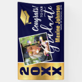 Moderne Navy & Gold Class van 2025 Foto Afstuderen Spandoek (Verticaal)