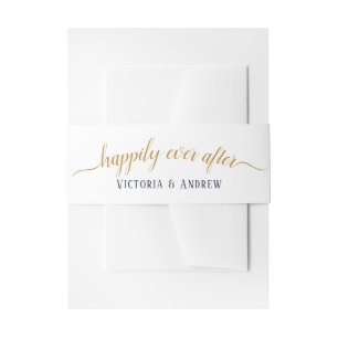 Moderne Navy Goud Schrift Minimal Trouwen Uitnodigingen Wikkel