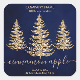 Moderne Navy Gouden Glitter Pine Kerstkaars Vierkante Sticker