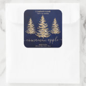 Moderne Navy Gouden Glitter Pine Kerstkaars Vierkante Sticker (Tas)