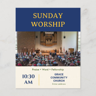 Moderne Navy Gouden Zondagsdienstkerk Flyer