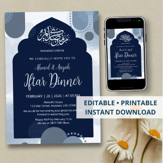 Moderne Navy Iftar-uitnodiging met geometrische bo Kaart