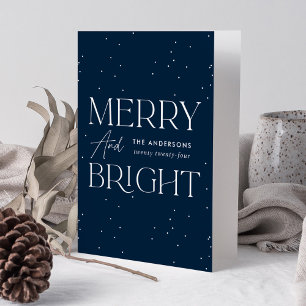 Moderne Navy Merry and Bright Niet-foto Feestdagen Kaart