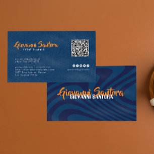 Moderne Navy & Oranje Professionele QR Zakelijke K Visitekaartje