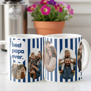 Moderne Navy Stripe Beste Papa Ooit Fotocollage Koffiemok