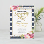 Moderne Navy Stripes verlovingsfeest uitnodiging (Staand voorkant)