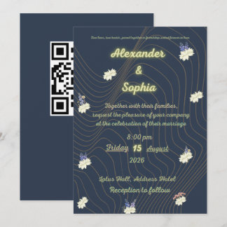 Moderne Navy & Witte Bloem engagement party Kaart
