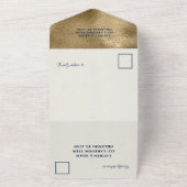 Moderne Navyblauwe & Nep Gouden Bloemen Bruiloft  All In One Uitnodiging (Buitenkant)