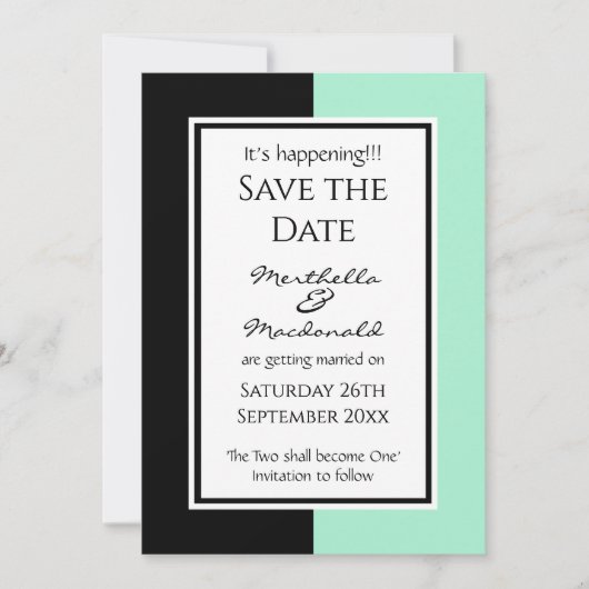 Moderne NEO MINT BLACK, speciaal gepersonaliseerd, Save The Date (Voorkant)
