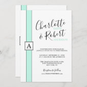 Moderne Neo Mint Groene Monogram Bruiloft Kaart (Voorkant / Achterkant)