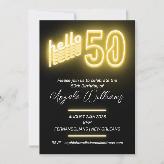 Moderne Neon 50ste verjaardagsfeestje Kaart (Voorkant)