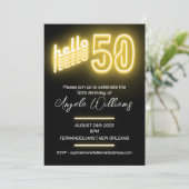 Moderne Neon 50ste verjaardagsfeestje Kaart (Staand voorkant)