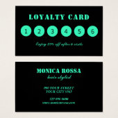 Moderne Neon Blauwgroen Black Loyalty Kaarten Visitekaartje (Voorkant /achterkant)