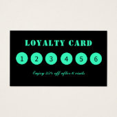 Moderne Neon Blauwgroen Black Loyalty Kaarten Visitekaartje (Voorkant)