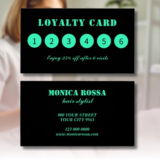 Moderne Neon Blauwgroen Black Loyalty Kaarten Visitekaartje