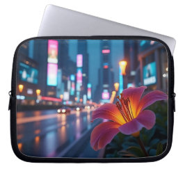 Moderne Neon Bloom Stadslandschap 10' Laptop Sleeve
