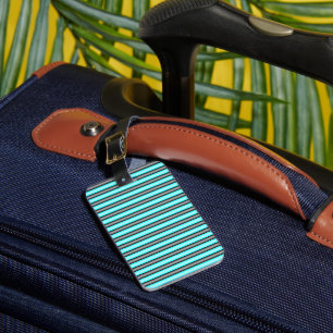 Moderne Neon Blue en Black 3D Metal Effect Stripes Bagagelabel